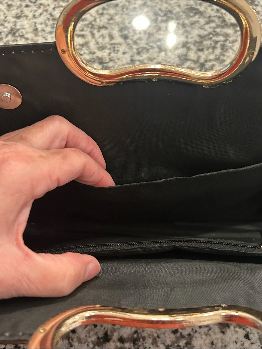 Brown Black Faux Croc Structured Clutch Gold Tone Handle
